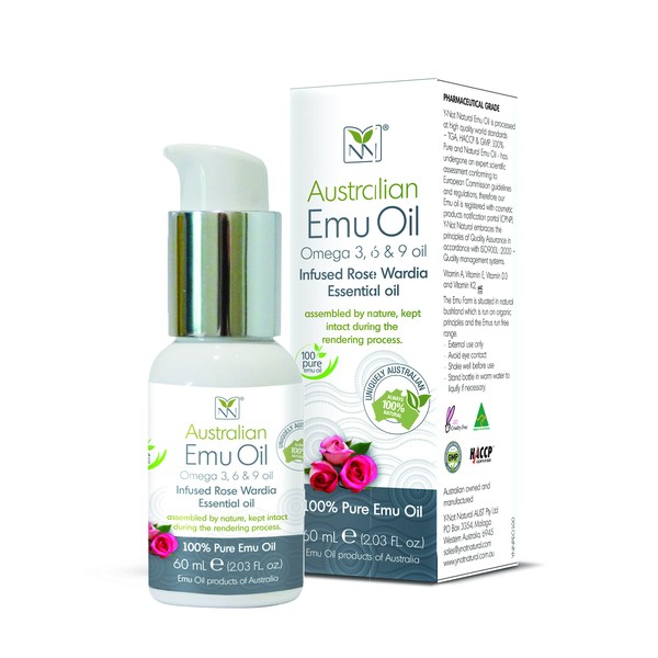 Y-Not Natural Ultra Pure Australian Emu Oil - Luxury Emu Oil in Hospital Quality 60 ml | Infusion w/Rose Wardia - The Ultimate Moisturiser for Skin, Hair, Nails and Scalp