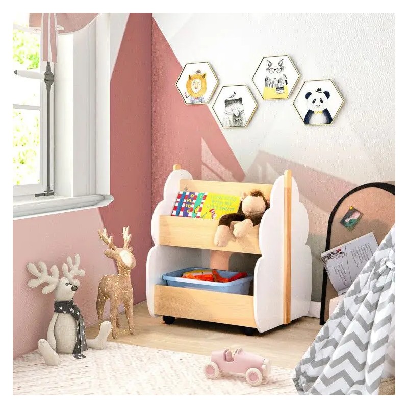 Kids White Gray Wooden Bookshelf With Universal Wheels For ChildrenColor: