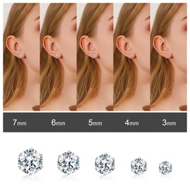 925 Sterling Silver Stud Earrings for Women, Hypoallergenic Round Cubic Zirconia Stud Earrings Set, Silver Gold Small Sleeping Stud Earrings for Women Men Girls 3/4/5/6/7 mm, Metal, Cubic Zirconia