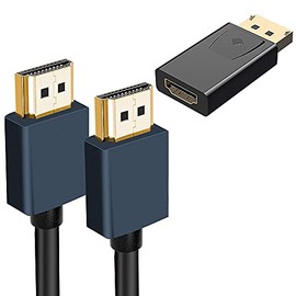 DisplayPort to HDMI Adapter 4K UHD (NOT USB), DP (Display Port) to HDMI Converter Aluminum Shell Display Port Male to HDMI Female Connector with HDMI to HDMI Male Cable 6ft