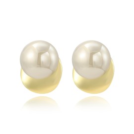 WASAIE Pearl Stud Earrings for Women,Formal Gold Plated Brass Light Gold Statement Simulated Big Round Pearl Earrings For Gift Party Prom Wedding