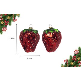 2 Count Glass Strawberry Christmas Ornaments for Christmas Tree