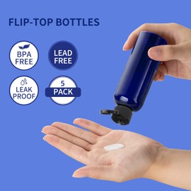 Toureal 100 ml Travel Bottle Set with Flip Cap (5 Pieces) Empty Dispenser Plastic Bottle Set, Filling Bottles for Cosmetics with Funnel (Black)