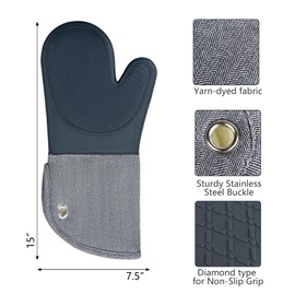 Professional Microwave Silicone Oven Mitts one Pair, Kitchen Mitten Set for Heat Resistant with 500 Degrees, Kitchen Gloves Pot Holder for BBQ Cooking Baking (Gray)