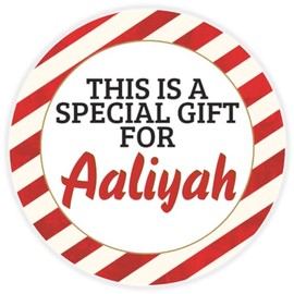 This is a Gift for Aaliyah - Circle Sticker Decal 3 Inch - Candy Cane Merry Christmas Gift Tag Present Tree Holiday Custom Name Santa Claus