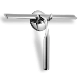 Ettori Shower Squeegee Clear Glass Wall Cleaner Stainless Steel with Suction Storage Hook -10'', Chrome