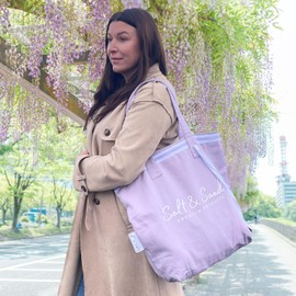 Salt & Sand The Tote Bag Women's Canvas Bag with Zip and Inner Pocket - Stylish Shopper - Premium Quality Made in Europe - Handbag Women's Medium Size, Lavender Salt & Sand White, M