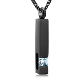 XSMZB Crystal Bar Cremation Urn Jewelry for Ashes Birthstone Cube Memorial Urn Necklace for Women Men Funeral Ashes Keepsake Pendant(Light Blue)