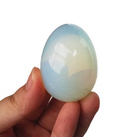 Manekieko Opalite Egg-shaped Meditation Chakra and Home Decoration for Balancing Gemstones and Crystal Figures, 5 x 3.5 cm Reiki Healer and Yoga Practitioner with Wooden Stand