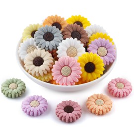 Lovyomi 30mm Silicone Focal Beads for Pens, 15pcs Sunflower Silicone Beads for Keychain Making Bracelet Necklace Making DIY Craft(Multicolor)