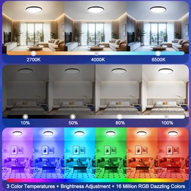 LED Ceiling Light, Dimmable, 24 W WiFi LED Ceiling Light, RGB Colour Changing Ceiling Light for Bedroom, Living Room, IP44 Waterproof Bathroom Lamp, Compatible with Alexa App Google Assistant, Black