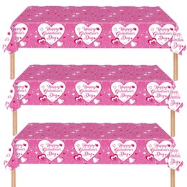 YVAINE 3 Pieces Galentines Day Party Tablecloth, Disposable Heart Rectangle Happy Galentine's Day Decorations Table Covers Pink Be My Galentine Table Cloths for Girl Ladies Galentines Party Supplies