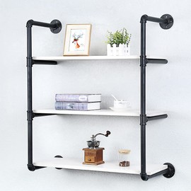 Industrial Pipe Shelving Wall Mounted,30in Rustic Metal Floating Shelves,Steampunk Real Wood Book Shelves,Wall Shelf Unit Bookshelf Hanging Wall Shelves,Farmhouse Kitchen Bar Shelving(3 Tier)