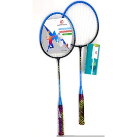 TJ Global Premium Quality Badminton Racquet, Pair of 2 Rackets with 3 Shuttlecocks and Carrying Bag Included, for Professional & Beginner Players, Lightweight Carbon Fiber (Blue)