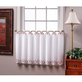 Today's Curtain Capri Reverse Embroidery Tab Top Tier 36", White/Rose, 60" W x 36" L