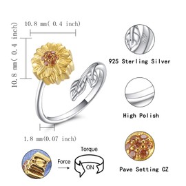 Sunflower Cremation Ring for Ashes - 925 Sterling Silver Adjustable Cremation Urn Jewelry You are My Sunshine Daisy Memorial Keepsake Locket for Mother Daughter Wife Women Human Ash, Sterling Silver