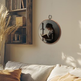 iEFEY Vintage Moody Knight Woman Reading Book Framed Canvas Wall Art Decor, Retro Dark Academia Gothic Bookish Hanging Canvas Prints Decorations for Reading Room Library Home Bedroom 10"x10"