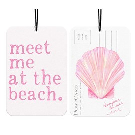 Pink Meet Me At The Beach Car Air Freshener Summer Shell Coastal Decor Car Accessories Interior Hanging 2Pcs, Preppy Beach Rear View Mirror Decor Coastal Cars Freshies for Women(Lavender)