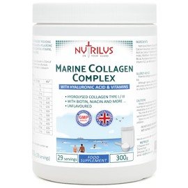 Nutrilus Nutrilus Hydrolysed Marine Collagen Powder 300g with Hyaluronic Acid and Vitamins - 29 Servings - with Biotin, Folic Acid, B12 & More - High Protein - for Skin, Hair, Nails, Joints (Neutral)
