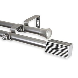 Maykoosh Double Curtain Rod Set Telescoping Window Rod with Finials & Brackets Satin Nickel 65" Length