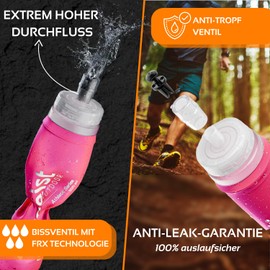 zeitgeist OUTDOOR Soft Flask 500 ml FRX Pro (Set of 2) Running Bottle, TPU, BPA-Free, Folding Bottle, Foldable Water Bottle for Running, Trail, Running, Cycling, Jogging, Sports (Pink)
