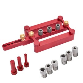 ANPTGHT Self Centering Doweling Jig Woodworking Joinery Hole Drill Guide with 6/8/10mm Positioner Locator Tool Red Wave Hardware Precise Punch Drilling Jig Kit