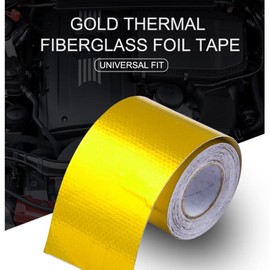 Sporacingrts 2" x32.8'(10M) Gold Adhesive Backed Heat Barrier Tape,Glassfiber Heat Shield Reflective Tape Wrap Roll,Compatible with Car Intake Pipe,Engine Bay etc.