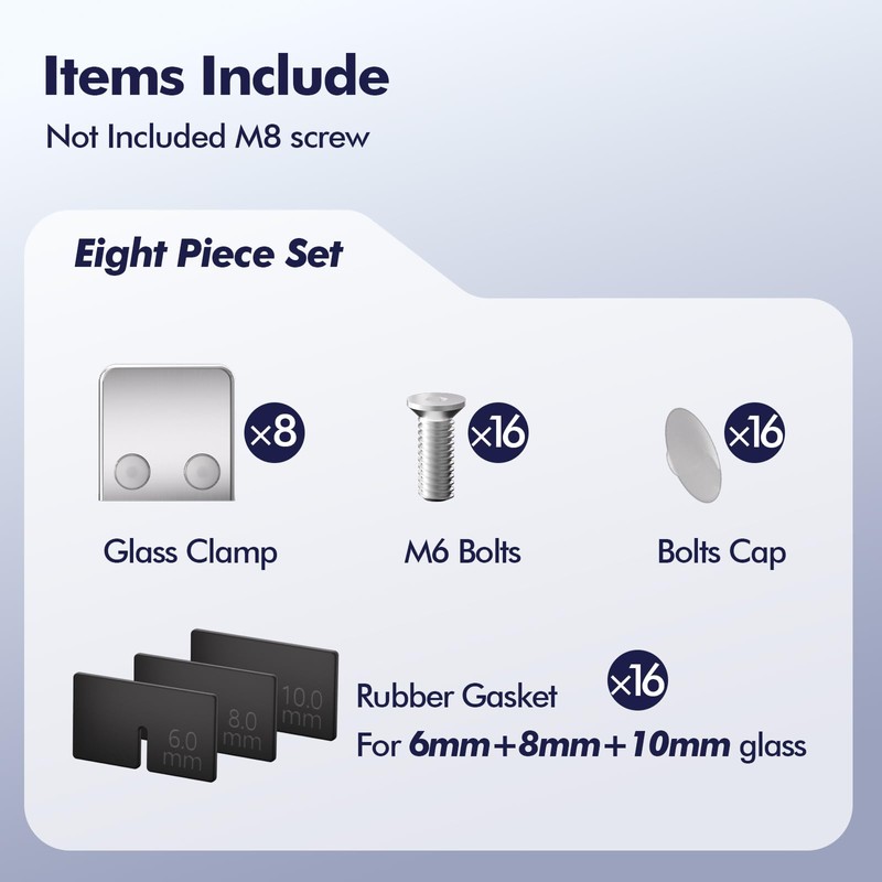 Glass Clamp－8 PCS Adjustable Glass Shelf Bracket, 1/4 " 5/16"