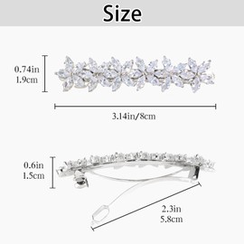 Esitrormi Hair Barrettes for Women Thick Hair French Hair Pins Silver Rhinestone Hair Clips Flower Zircon Spring Clips Large Fancy Hair Clips Wedding Bridal Hair Accessories for Women
