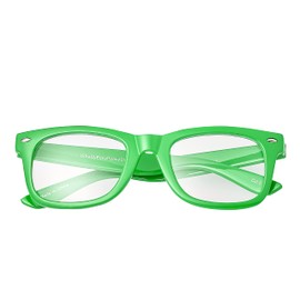 Green Childrens Classic Clear Lens Glasses Fames Fake Glasses Frames with Lenses for Fancy Dress World Book Day Boys Girls Nerd Glasses Geek Hipsters Style Kids Dress Up Costume Glasses