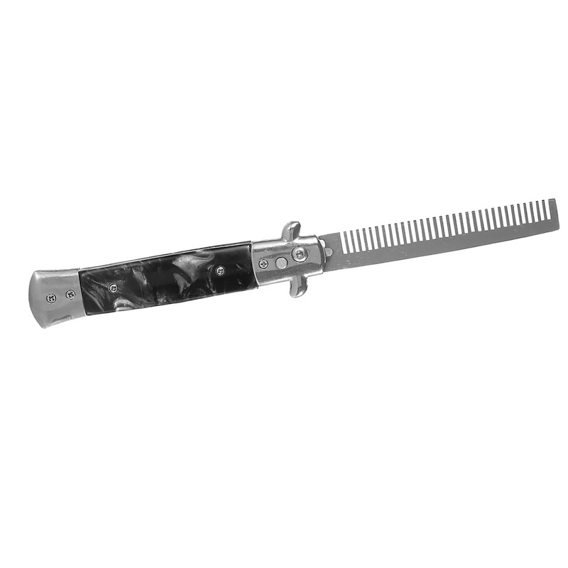 1PC Stainless Steel Switchblade Spring Pocket Oil Hair Comb Foldable