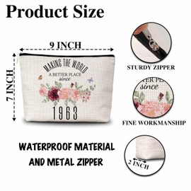 YQV Floral Makeup Bag, 61th Birthday Gifts for Women Mom Aunt Friends Sister Coworkers, Travel Toiletry Waterproof Cosmetic Bag, Making the World A Better Place Since 1963 - A21