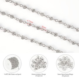 KYUNHOO 3.3 Yard Silver Ball Bead Chain for Jewelry Making Solid Copper Chain Roll with Lobster Claps and Jump Rings Rosary Chain for Women Bracelet Necklace DIY Jewelry Supplies