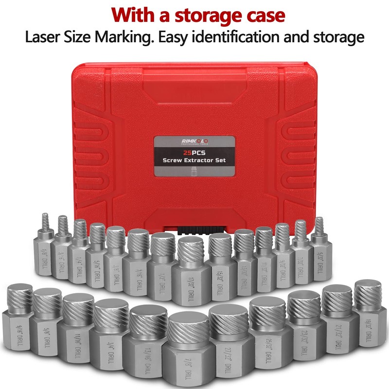 RIMKOLO 25-Piece Screw Extractor Set, Multi-spline Easy Out Extractors CR-MO