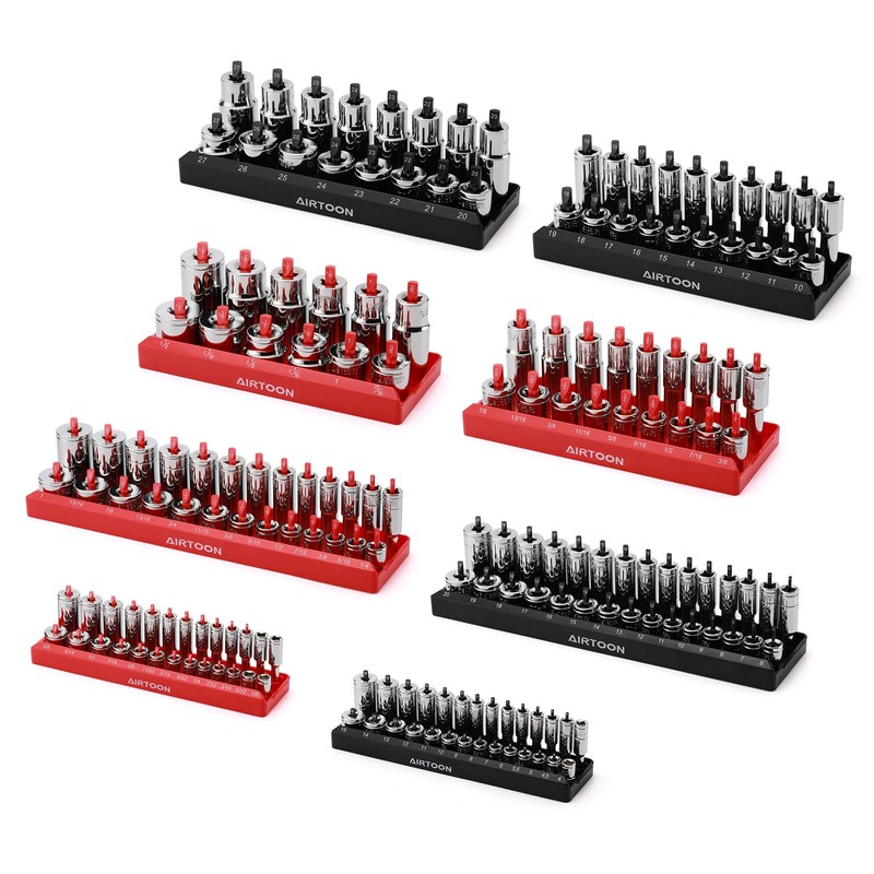 AIRTOON 1/4-Inch Drive Socket Organizer Trays, 2-Piece SAE and Metric