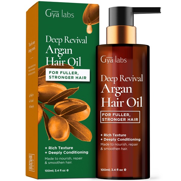 Gya Labs Deep Revival Argan Hair Oil for Hair Growth - Rose and Sandalwood Flavour Premium Argan Oil for Hair Damage and Frizz Control - Scalp Health, Strengthens and Protects Against Damage (100ml)