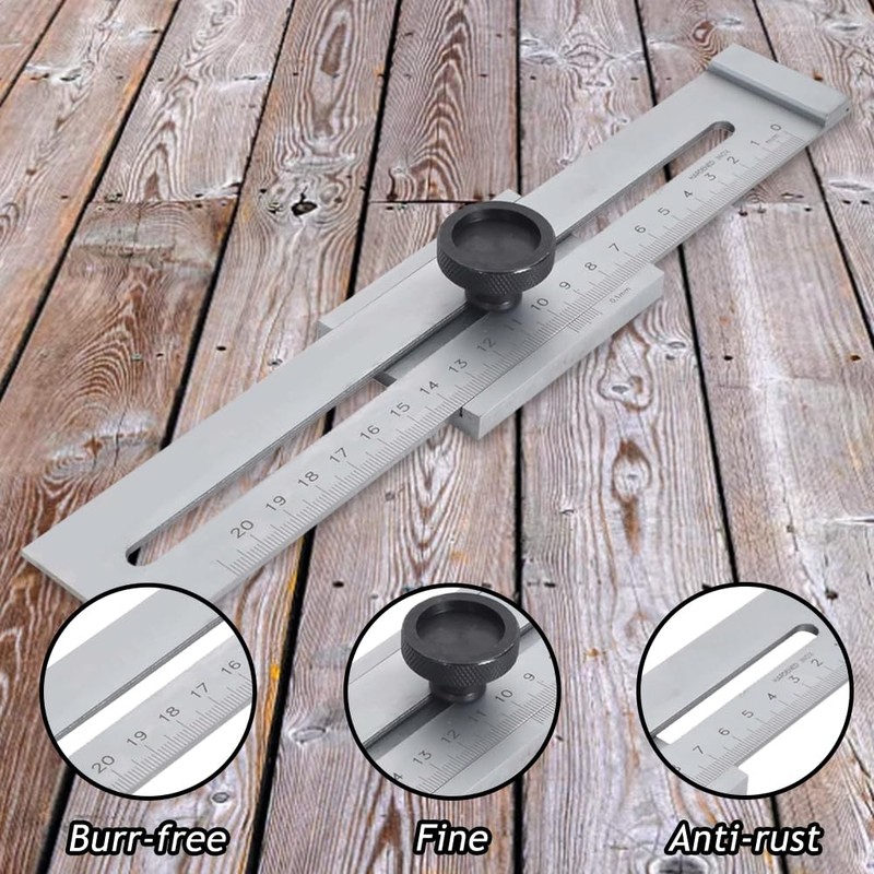 ZOESURE Precision Marking Gauge 200 mm, Scribing Tool, Matt Chrome-Plated