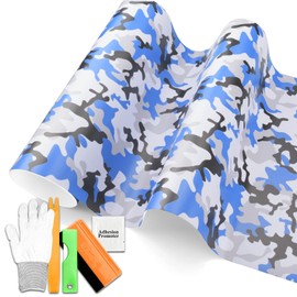 Free Tool Kit Intense Blue Camouflage Camo Vinyl Wrap Decal Sticker Bubble Free Self Adhseive Film - 24"x60" (2FTx5FT)