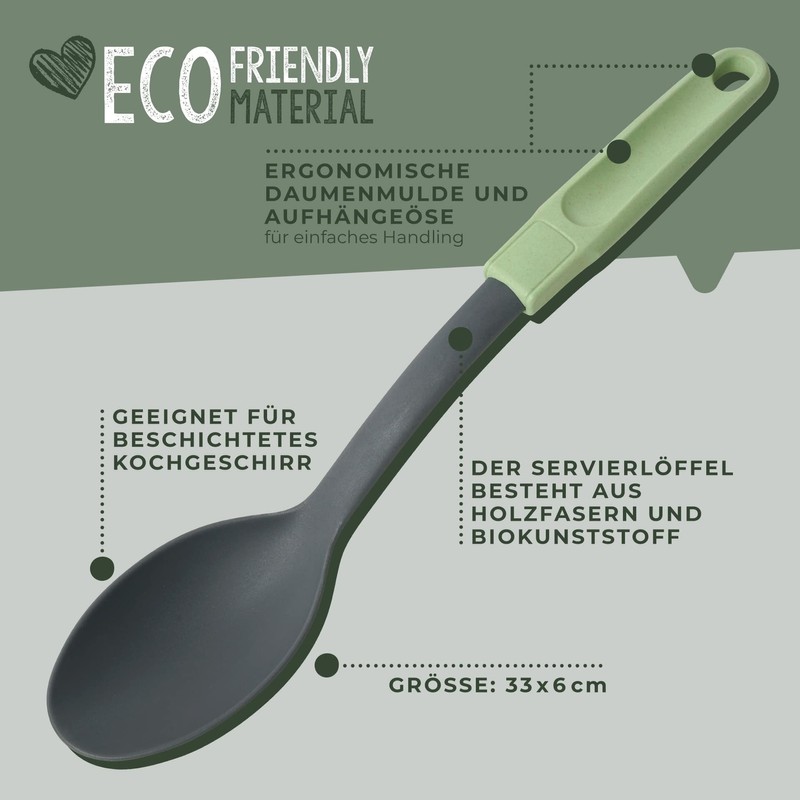 FACKELMANN Serving Spoon 32 cm, Plastic, Mint Green/Light Grey, 330