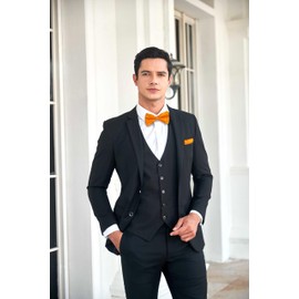 HISDERN Orange Bow Tie Mens Wedding Pre Tied Bow-Tie with Pocket Square and Cufflinks for Formal Business Bowtie Handkerchief Set