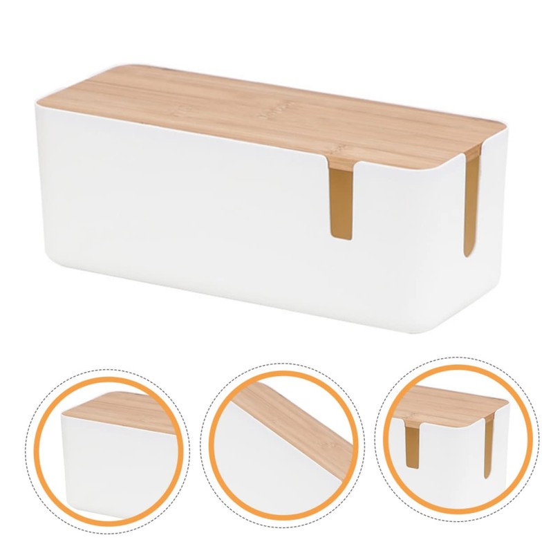 KOMBIUDA Cable Ties Organizer Box with Bamboo Lid Durable Charging