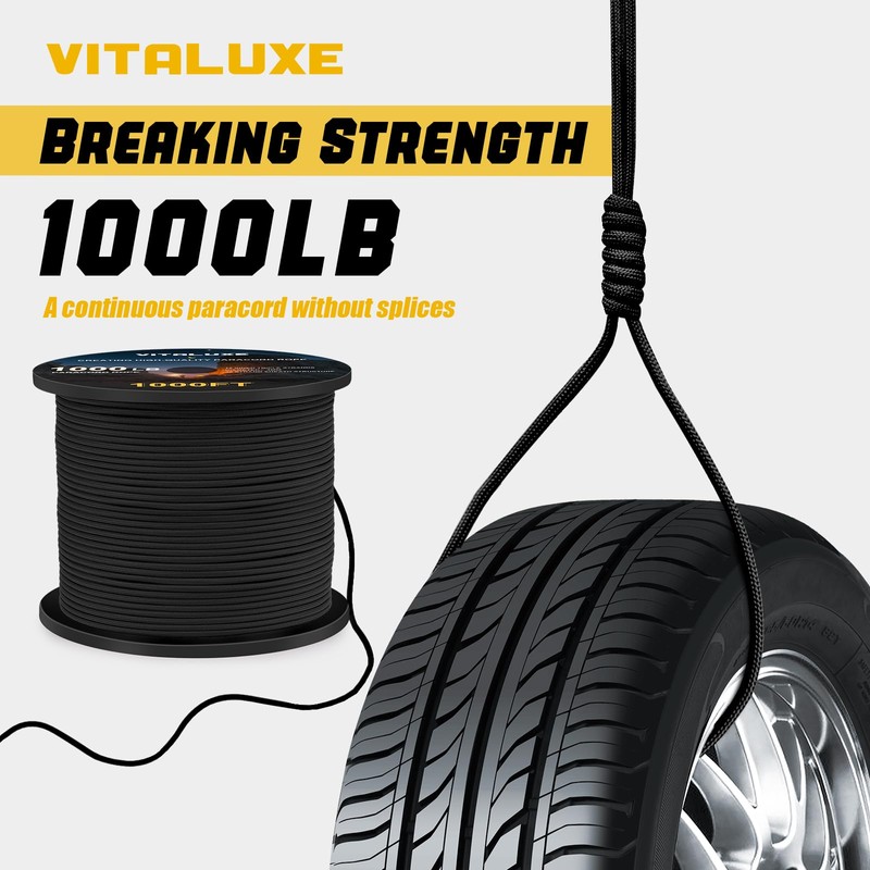 VITALUXE 1000lb Paracord Rope, 4mm 12 Triple Strands Paracord, Heavy