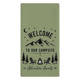 Camping Theme Kitchen Towels with Sayings, Welcome to Our Campsite Decorative Cute Dish Towels for Kitchen, Gifts Decor for Outdoor Lovers, 16 x 24 Inch