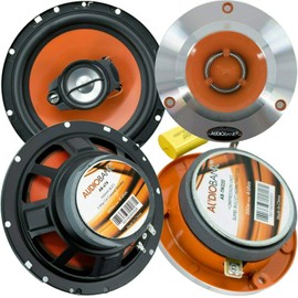 2X Audiobank AB674 6.5-Inch 600 Watts Peak Power Handling 3-Way Car Audio Stereo Coaxial Speakers + 2X Audiobank TW220 3.75-Inch Compression Unit Super Bullet Horn Tweeter
