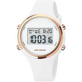 Women LED Display Elecreonic Watch Fashion Chrono Alarm Digital Clock Woman Outdoor Sport Wirstwatch (White)