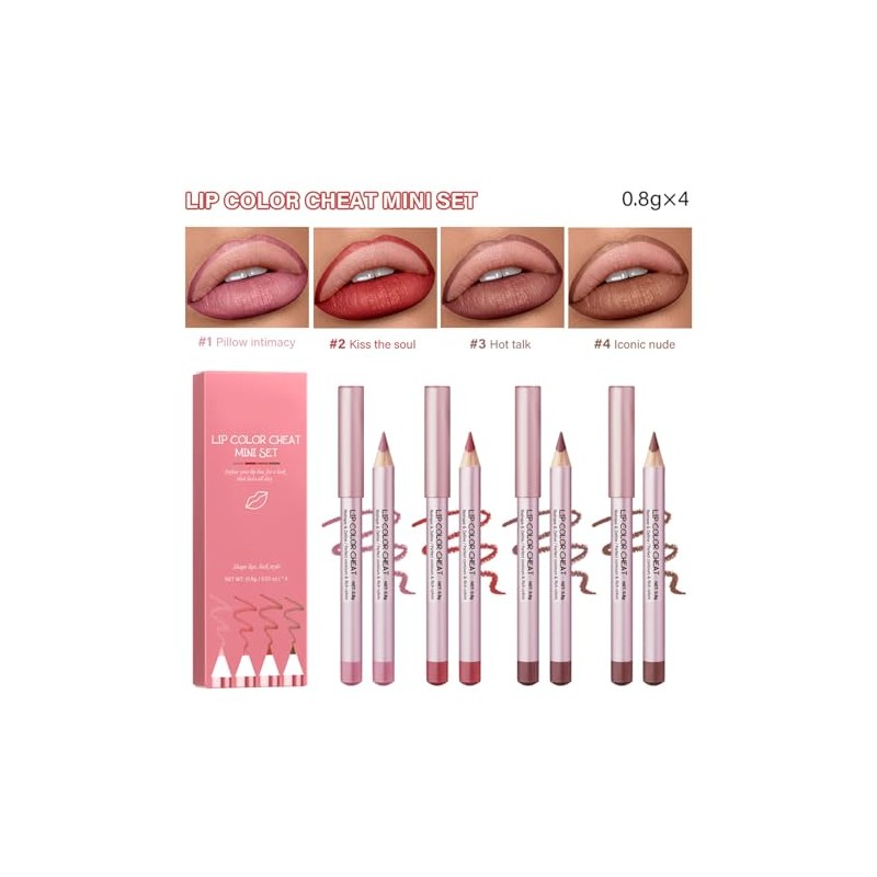 Juego de lápices delineadores de labios, 4 Uds, resistente agua,