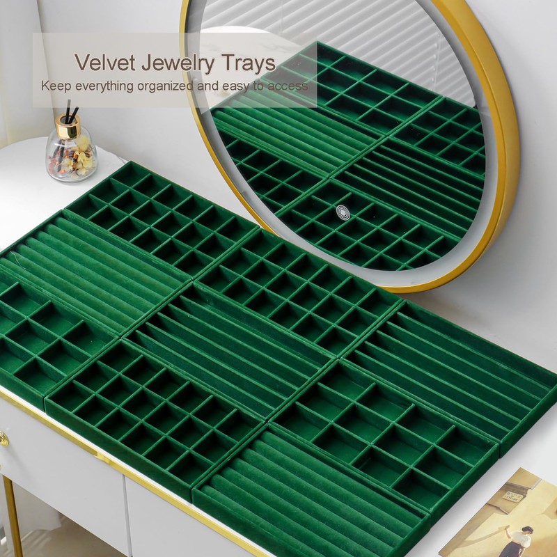 SPAKOWN Jewelry Organizer for Drawer, Adjustable Velvet Jewelry Tray, Stackable