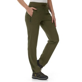 Rdruko Women's Hiking Pants Elastic Waist Quick Dry Lightweight Water Resistant Outdoor Jogging Pants Zipper Pockets Army Green S
