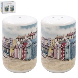 Salt & Pepper Shakers Set of 2 Ceramic Sandy Bay Beach Condiment Spice Dispenser