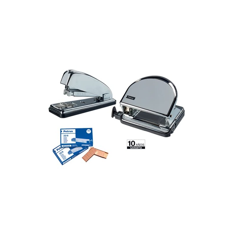 Petrus 44709 - Classic Metal Office Stapler, Chrome